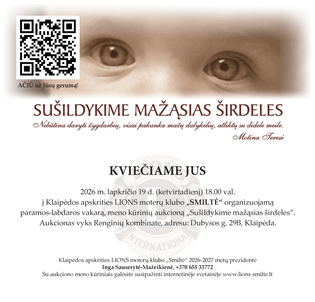 Kvietimas į labdaros aukcioną „Sušildykime mažąsias širdeles“ 2026 m. lapkričio 19 d.
